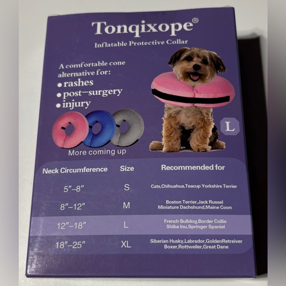Tonqixope Inflatable Protective Collar - Pink Size Large